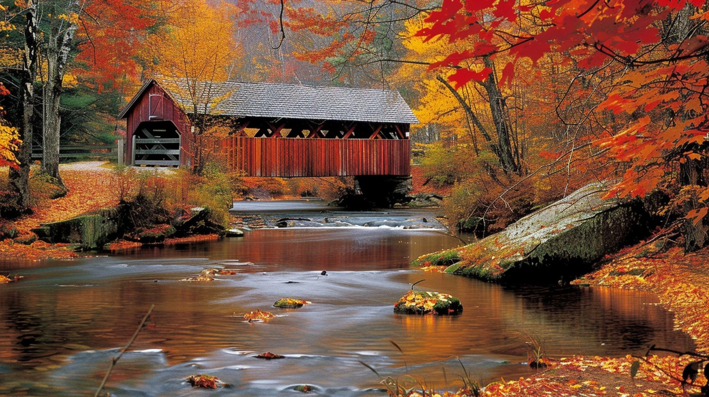 Free Autumn Bridge Scene Image - Autumn, Bridge, Stream | Download at ...