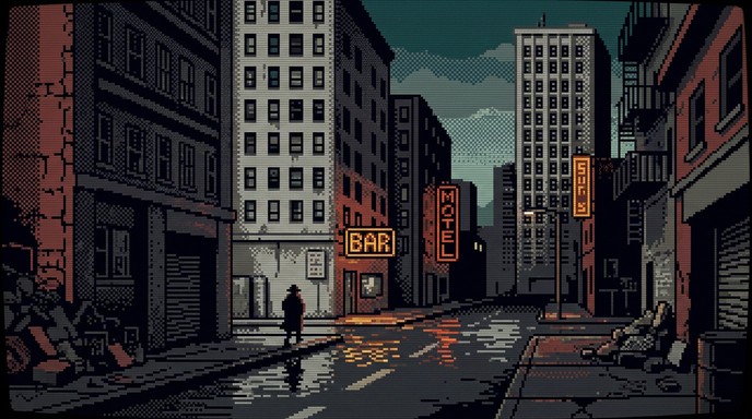 Free Rainy City Ruins Image - Pixel, Retro, Urban | Download at StockCake