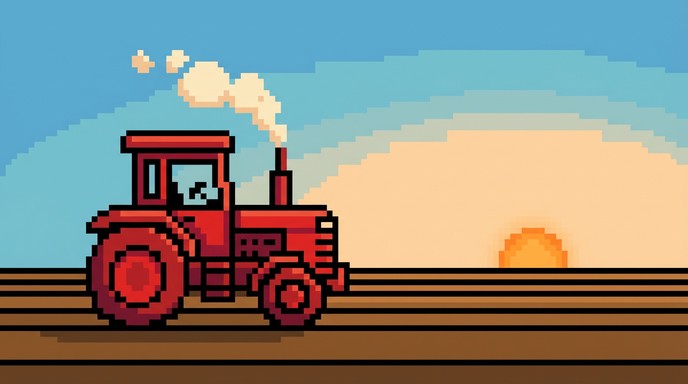 Free Pixel Farm Sunset Image - Pixel, Tractor, Farm | Download at StockCake