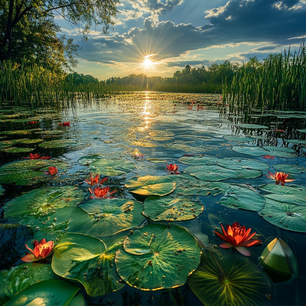 Free Sunset over lake Image - Sunset, Lake, Lily | Download at StockCake