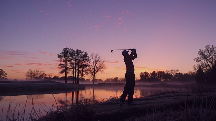 Download Sunset golf swing Image - Golf, Sunset, Lake | StockCake
