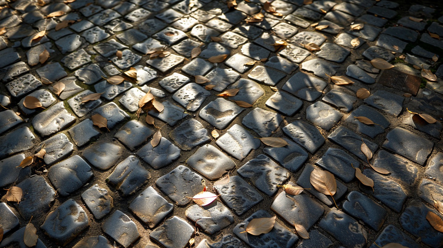 Cobblee Path Free Cobbled leafy path Photo - Sunlight, Cobbles, Leaves | Download at ...