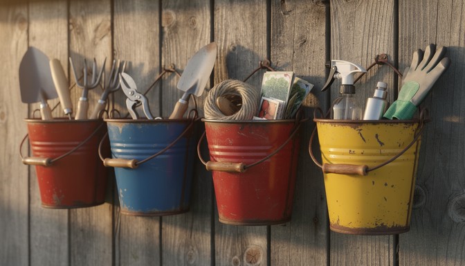 Free Colorful Garden Storage Image - Gardening, Buckets, Vintage ...