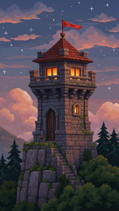Pixels Graphics Watchtower Download Sentinel At Dusk Image - Watchtower, Medieval, Twilight ...