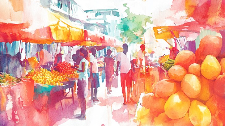 Free Colorful market scene Image - Market, Fruits, Vegetables ...