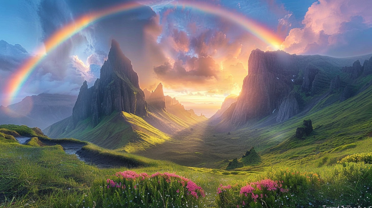 Download Rainbow Over Mountains Image - Landscape, Rainbow, Sunset ...