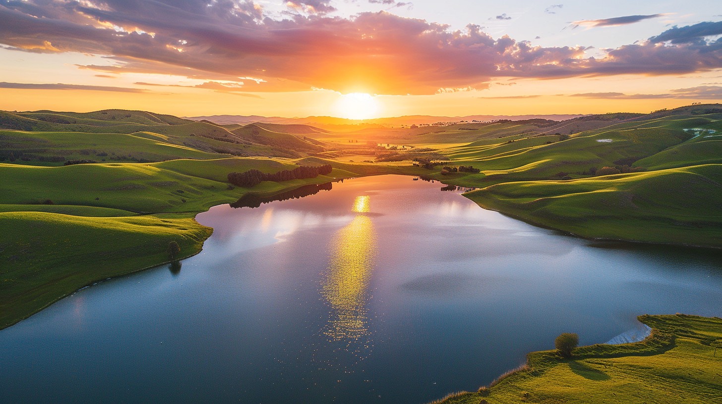 Free Sunset Lake View Image - Sunset, Lake, Hills | Download at StockCake