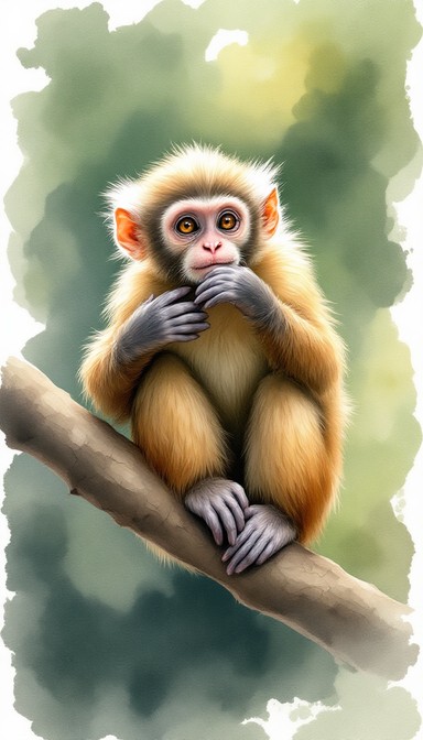 Contemplative Monkey Free Thoughtful Monkey Portrait Image - Watercolor, Monkey ...