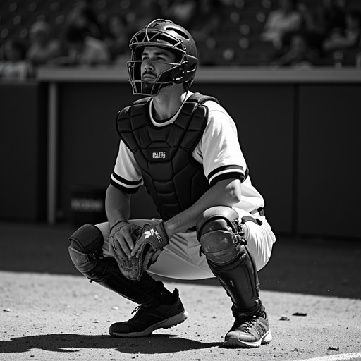 Sentient Baseball Free Baseball's Silent Sentinel Image - Baseball, Catcher, Monochrome ...