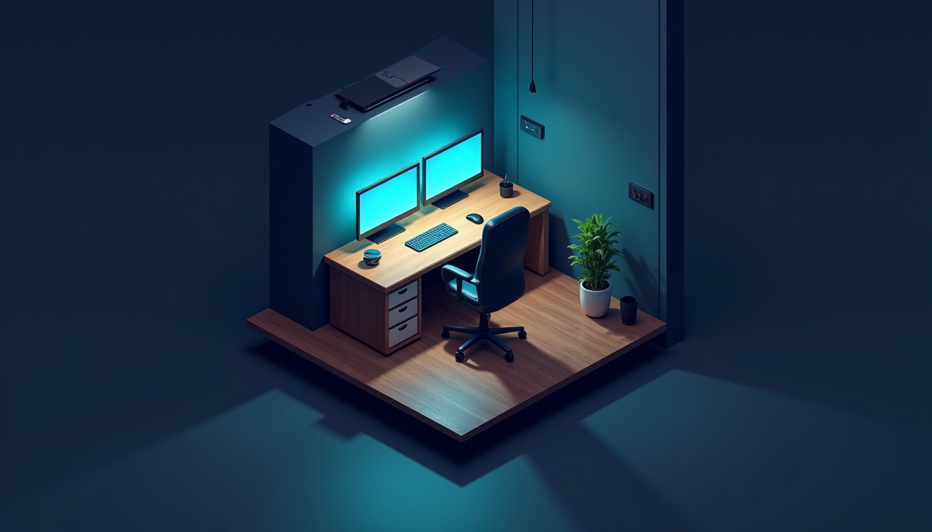 Free Floating Tech Sanctuary Image - Isometric, Workspace, Floating ...