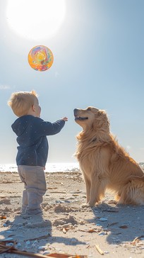 Free Joyful Beach Play Image - Beach, Child, Dog | Download at StockCake