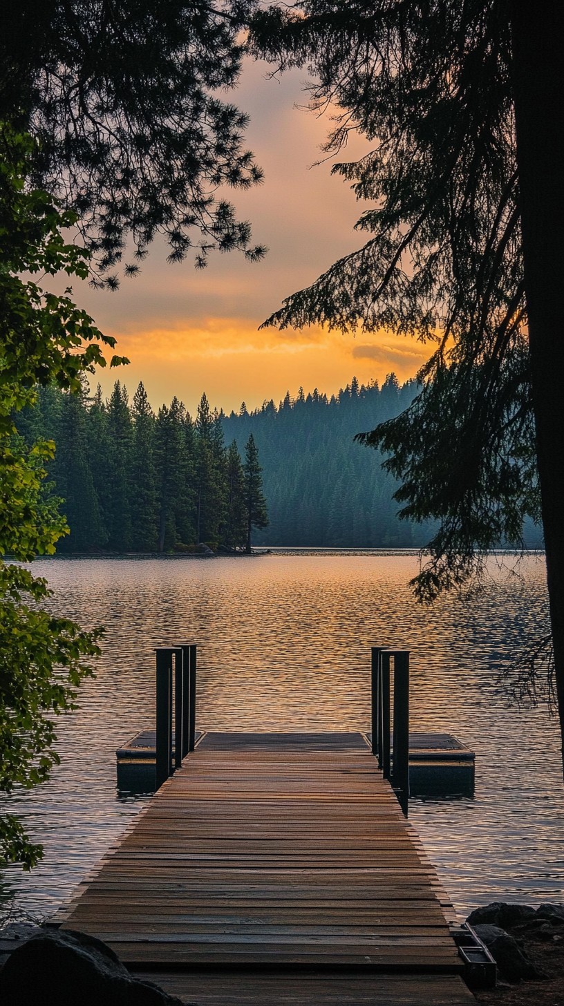 Free Serene Lake Sunset Image - Sunset, Lake, Dock | Download at StockCake