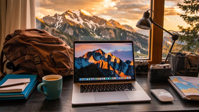 Computer Work Landscape Free Mountain Workstation Bliss Image - Mountains, Lake, Hiker ...
