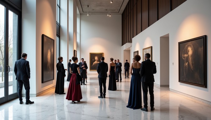 Elegant gallery conversations stockcake