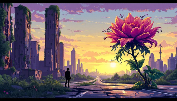 Distopic Nature Free Nature Reclaims City Photo - Dystopia, Cityscape, Pixelart ...