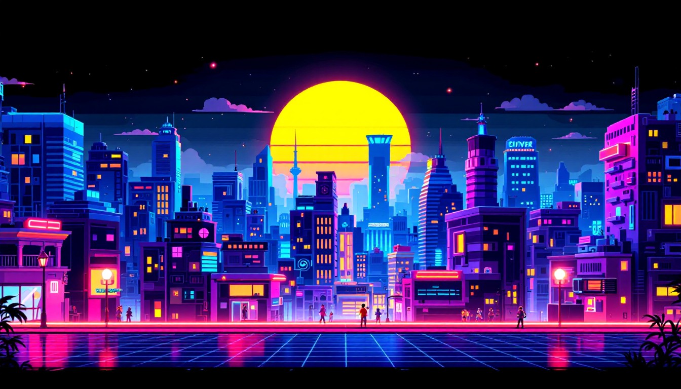 Free Neon Pixel City Image - Synthwave, Pixelart, Cyberpunk | Download ...