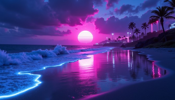 Free Neon Beach Sunset Image - Cyberpunk, Beach, Neon | Download at ...