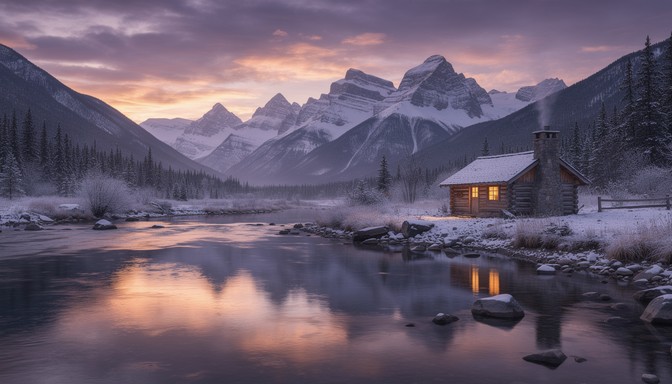 Free Sunset Mountain Retreat Image - Sunset, Mountains, Cabin ...