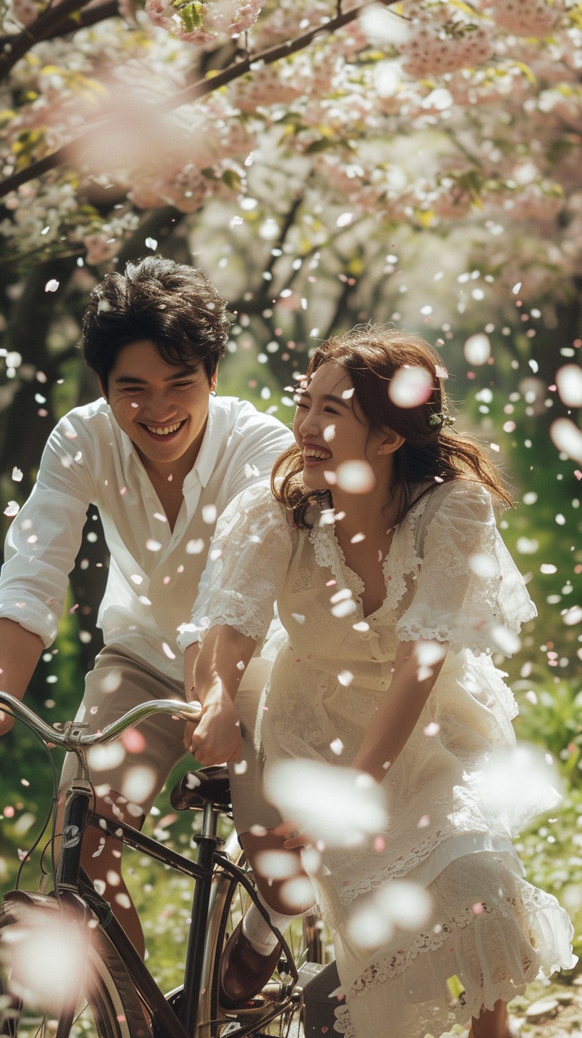 Free Springtime Bike Ride Image - Spring, Couple, Blossoms | Download ...