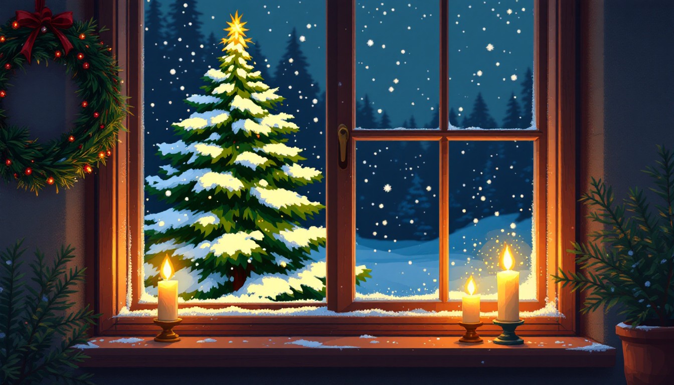 Free Snowy Window Scene Image - Winter, Snow, Candlelight | Download at ...