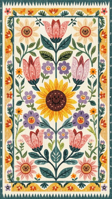 Pattern Floral Whimsical Rug Free Handwoven Floral Joy Image - Tapestry, Sunflowers, Daisies ...