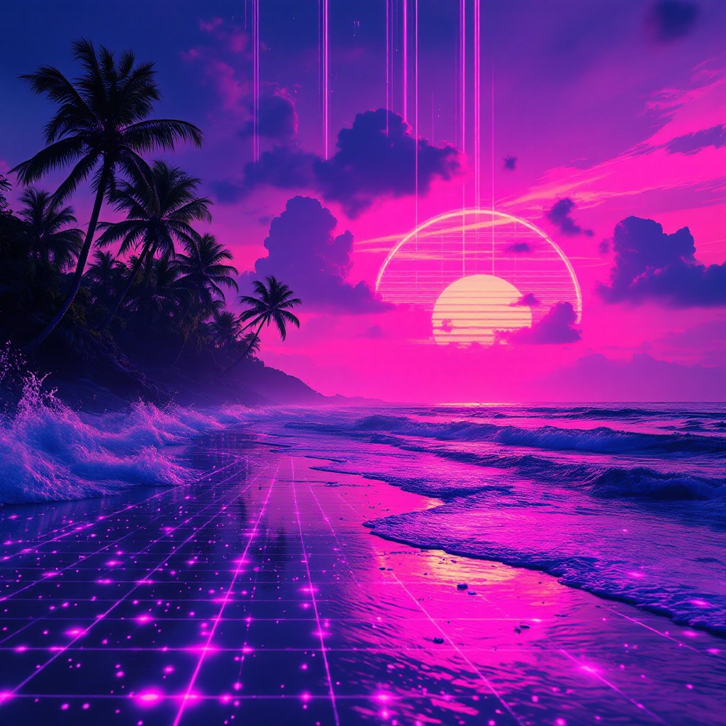 Free Synthwave Beach Paradise Image - Synthwave, Cyberpunk, Vaporwave ...