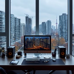 Computer Work Landscape Free City View Workspace Image - Sunset, Cityscape, Desk | Download at ...
