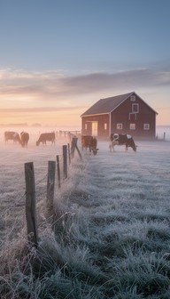 Pasture Morning Free Misty Morning Farm Image - Farm, Barn, Cows | Download at StockCake