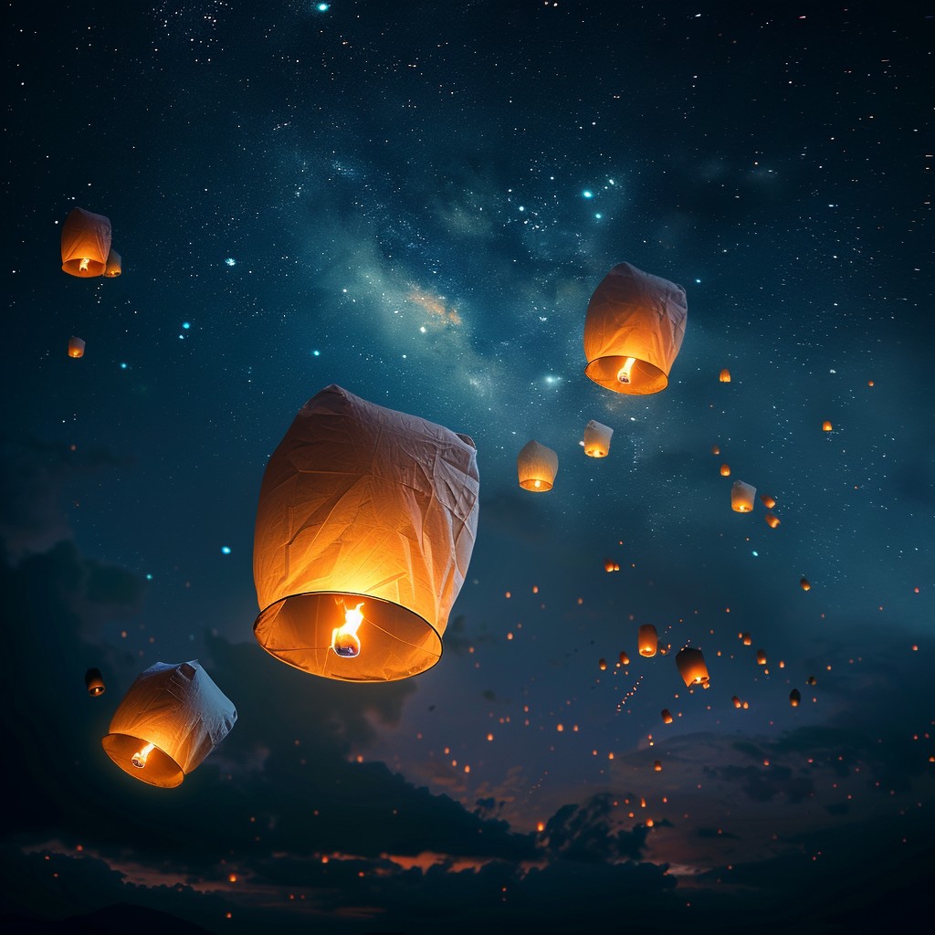 Free Sky Lanterns Glow Image - Lanterns, Sky, Stars | Download at StockCake