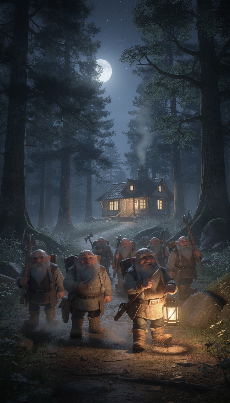 Free Dwarfs Return Home Image - Dwarfs, Miners, Moonlight | Download at ...