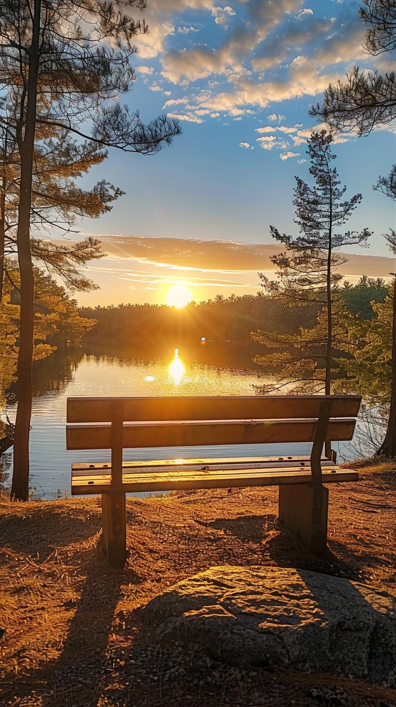 Free Sunset Lake View Image - Sunset, Lake, Bench | Download at StockCake