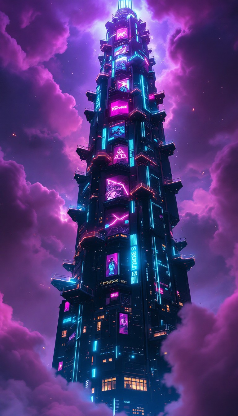 Free Neon Tower Rising Image - Cyberpunk, Skyscraper, Neon | Download ...