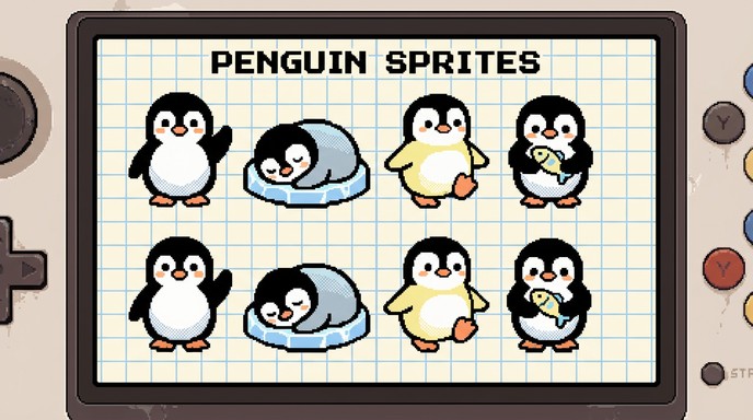 Free Pixel Penguin Sprites Image - Pixel, Penguin, Retro | Download at ...
