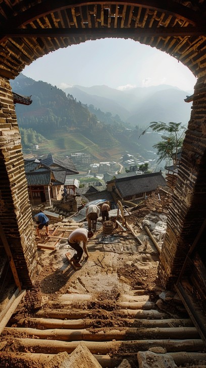 Free Rural Construction Scene Photo - Construction, Village, Archway ...