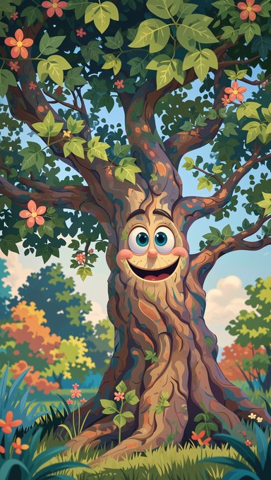 Free Cheerful Tree Character Image - Tree, Cartoon, Character ...