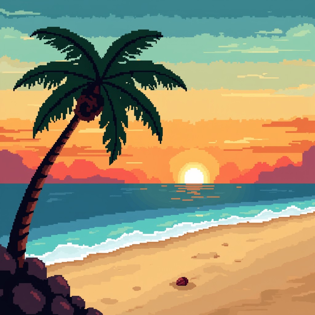 Free Pixel Paradise Sunset Image - Pixelart, Sunset, Beach | Download ...