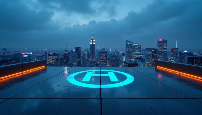 Free Illuminated Rooftop Helipad Image - Helipad, Rooftop, Skyline ...