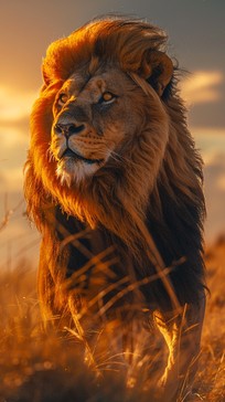 夕日と威厳あるライオンの画像をダウンロード - ライオン, 夕日, 雄大