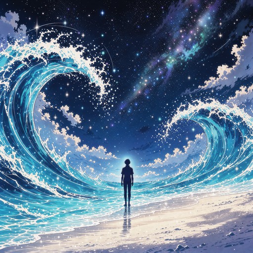Wave Rising Drawing This anime and manga style illustration shows giant cyan and sky-blue ...