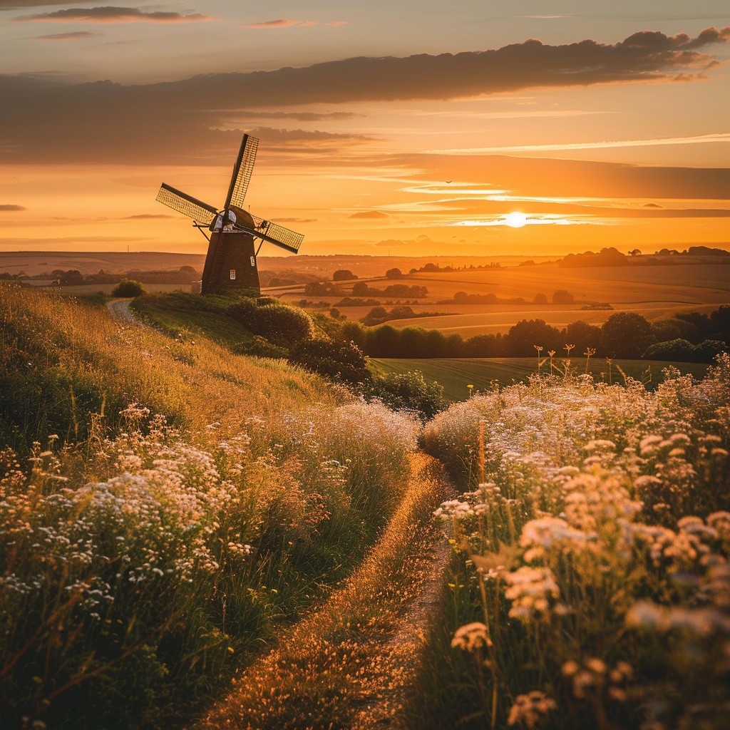 Windmill Countryside Free Sunset Windmill Scene Image - Sunset, Windmill, Countryside ...