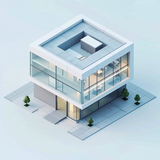 3D isometric illustration of a minimal modern office building with ...