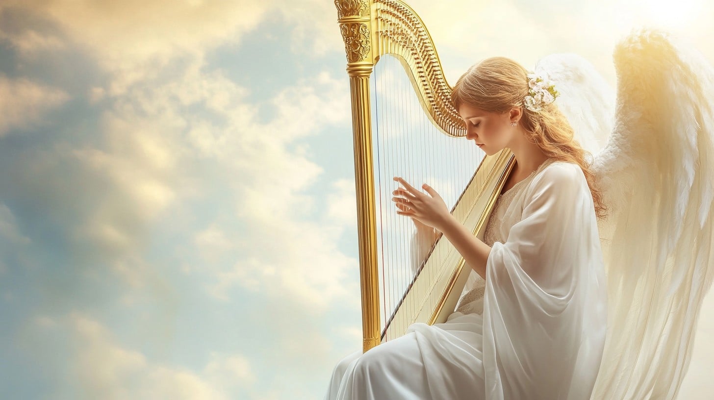 Free Angel Playing Harp Image - Angel, Harp, Clouds | Download at