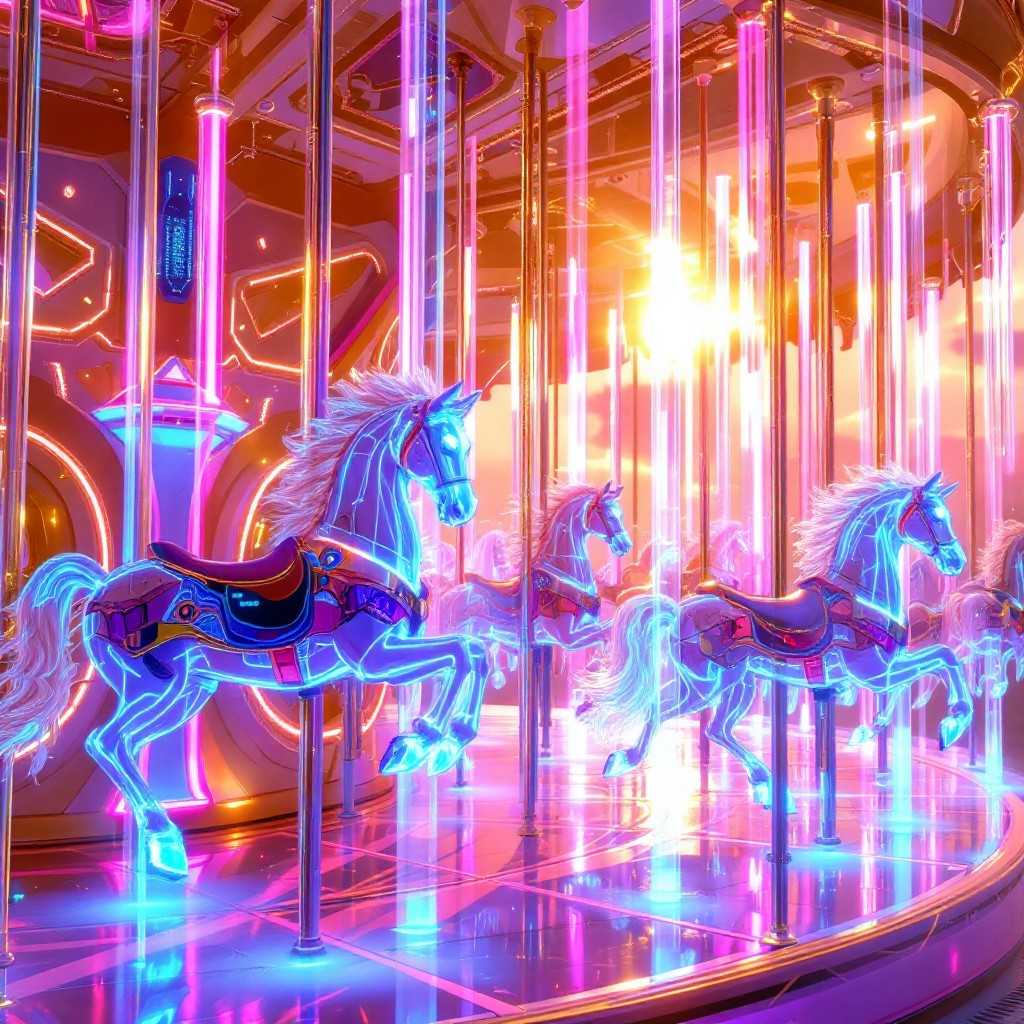 Free Neon Carousel Dreams Image - Cyberpunk, Carousel, Holographic ...