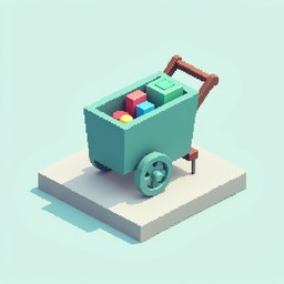 Free Teal Pixel Cart Image - Cart, Teal, Isometric | Download at StockCake