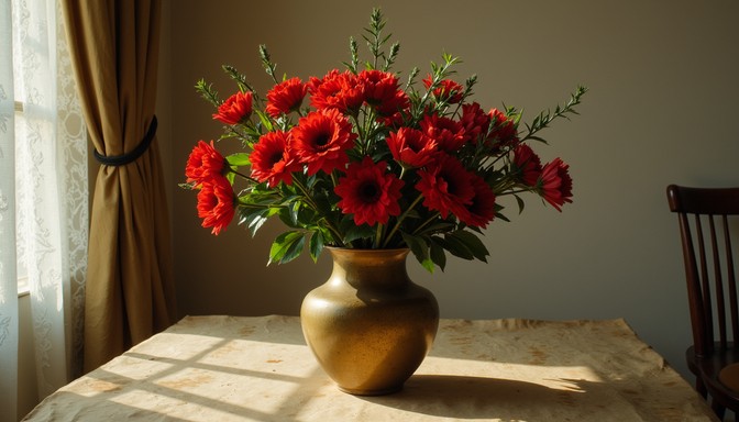 Download Vibrant crimson blooms Image - Flowers, Red, Vase | StockCake