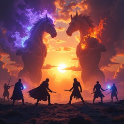 Elemental Class Free Elemental Warriors Clash Image - Warriors, Silhouettes, Battle ...