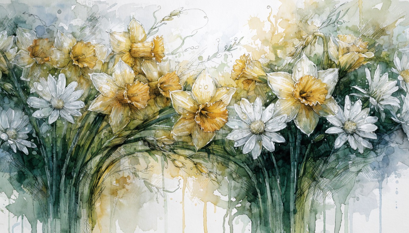 Free Spring Floral Watercolor Image - Watercolor, Daffodils, Daisies ...