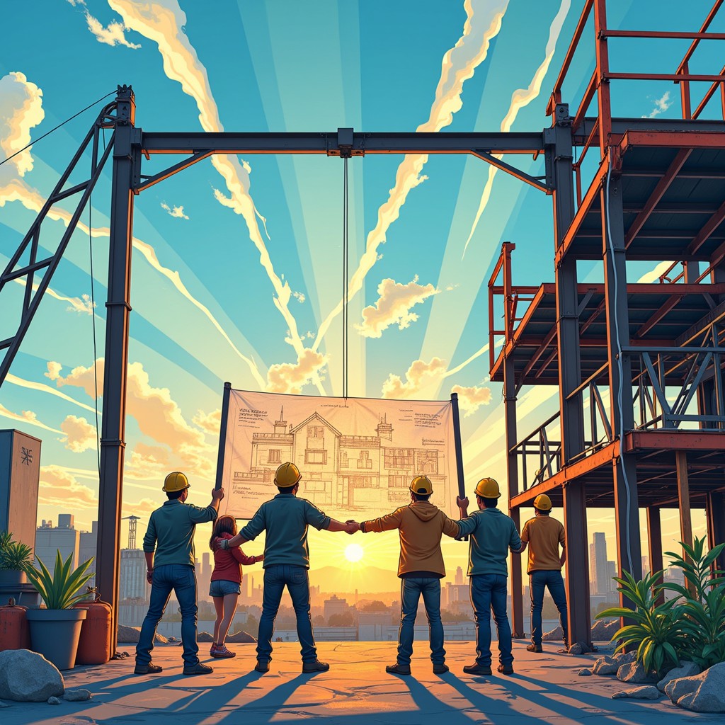 Free Building Together Strong Image - Construction, Teamwork, Anime ...