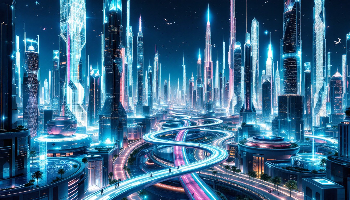 Metropolis Visual Free Crystalline Neon Metropolis Image - Skyscrapers, Towers, Cityscape ...