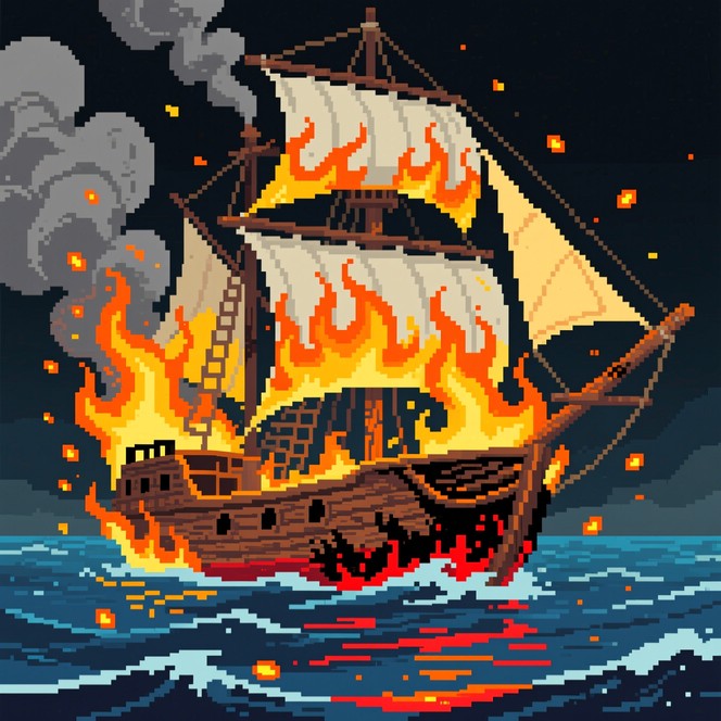 Pixel Ship Exploding Free Burning Ship Inferno Image - Ship, Fire, Flames | Download at ...